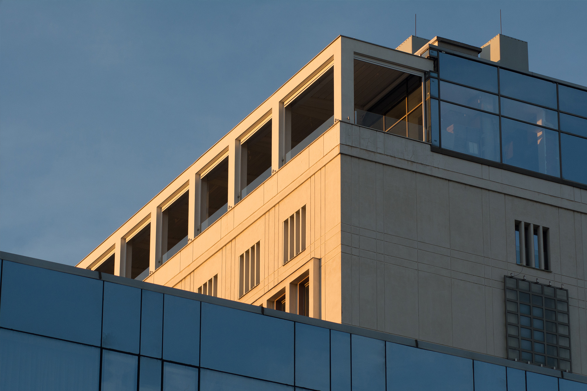 modern building with blue glass windows