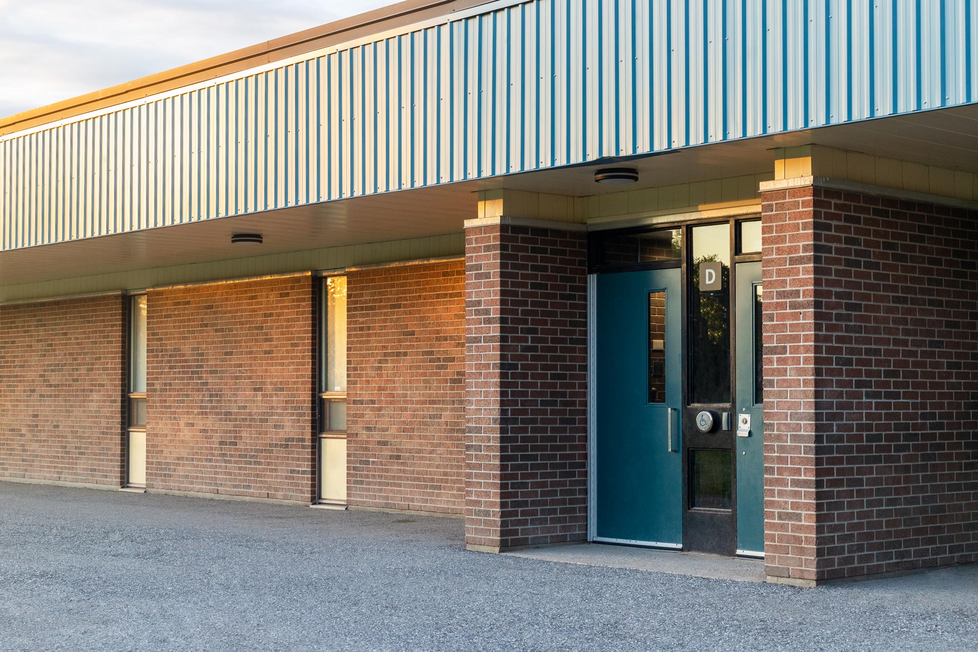 school brick building entrance door